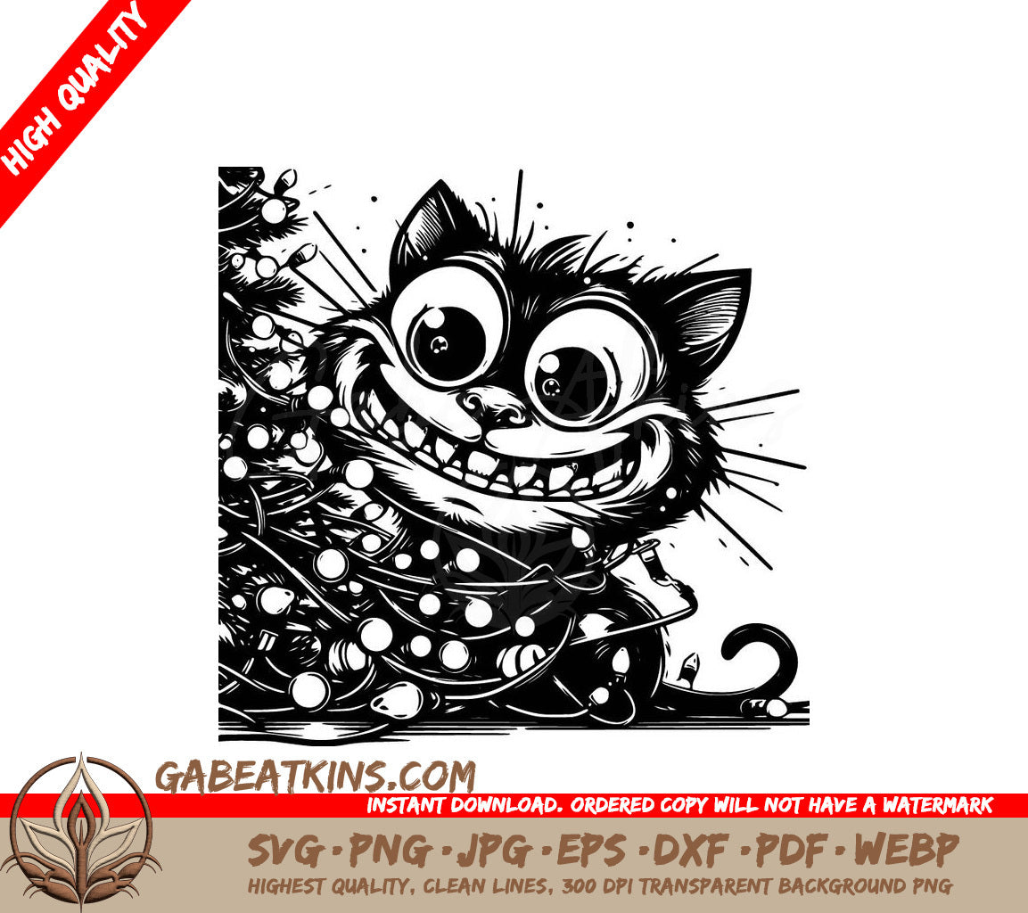 A Cat Surrounded By Christmas Lights SVG - Illuminated Feline SVG