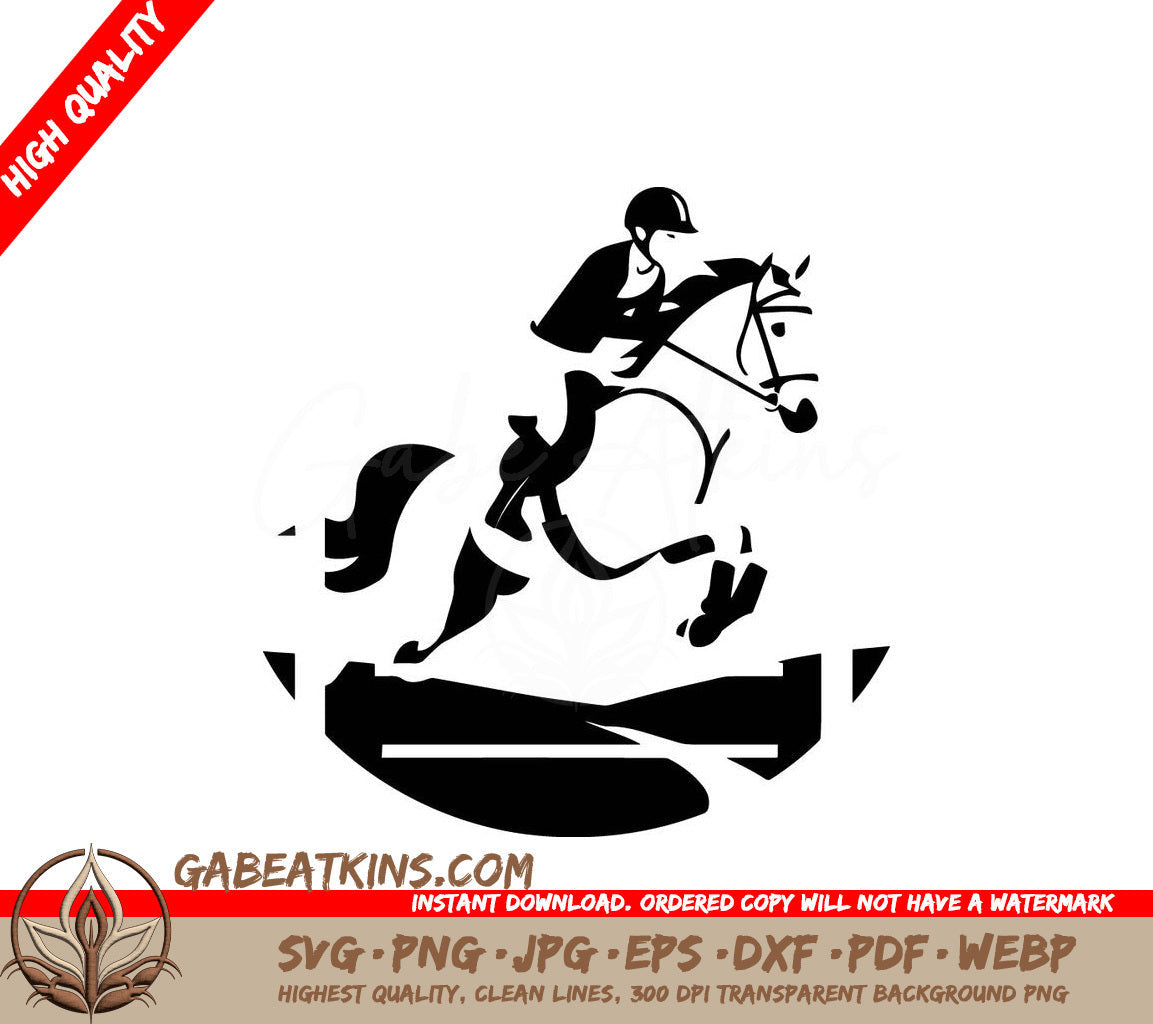 A Person Riding A Horse SVG - Illustration of a horse rider jumping over obstacle set inside circle done in retro style SVG