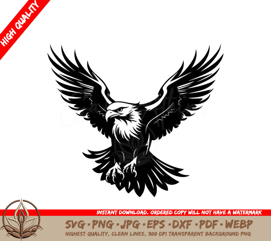 A Black And White Image Of An Eagle With Its Wings Spread