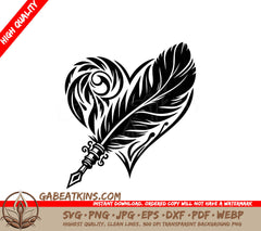A Feather In The Shape Of A Heart SVG - Ink of Passion SVG