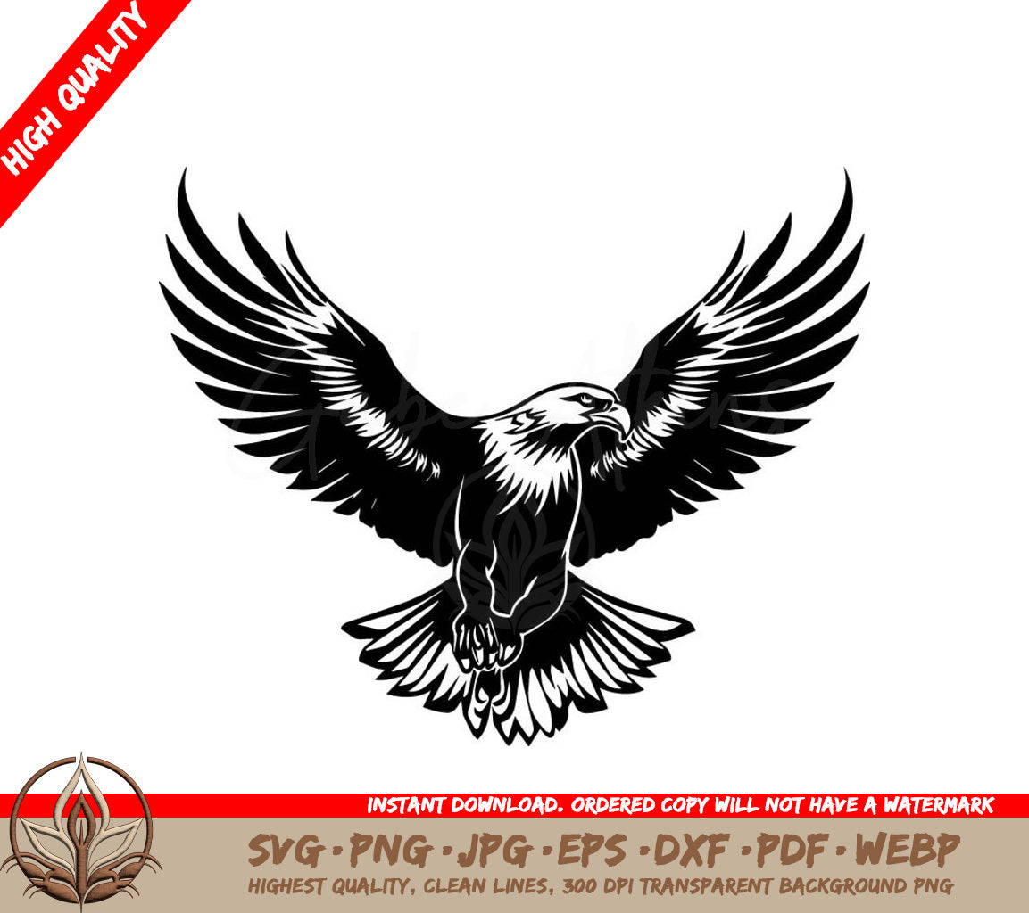 A Black And White Image Of An Eagle With Its Wings Spread