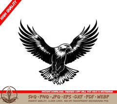 A Black And White Image Of An Eagle With Its Wings Spread