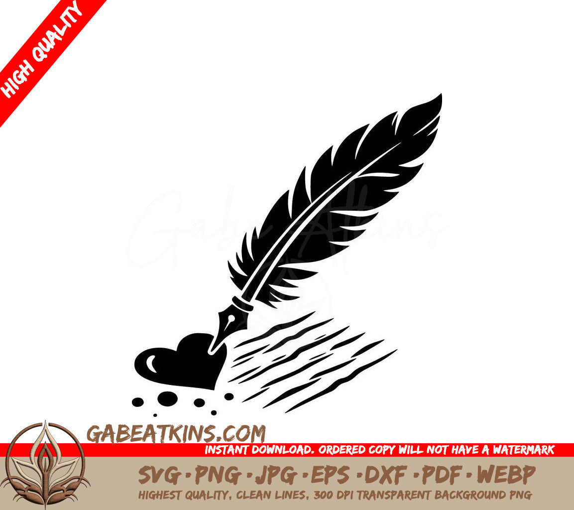 A Feather With A Heart In It SVG - Inky Love Note SVG