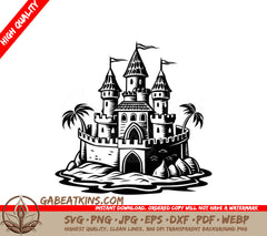 Castle Island SVG Intricate Sandcastle Sketch SVG