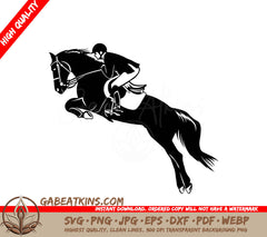 A Person Riding A Horse SVG - Jockey and horse jumping vector illustration perfect for horse training logo design SVG
