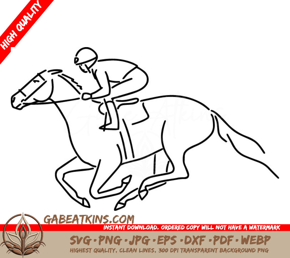 A Jockey Riding A Horse . SVG - Jockey on racing horse vector simple line illustration SVG
