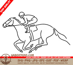 A Jockey Riding A Horse . SVG - Jockey on racing horse vector simple line illustration SVG