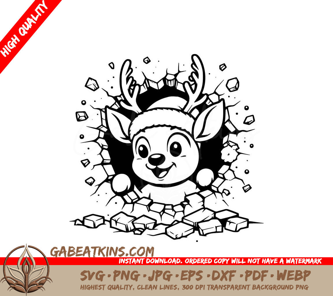 A Reindeer Wearing A Santa Hat SVG - Joyful Antler Breakout SVG