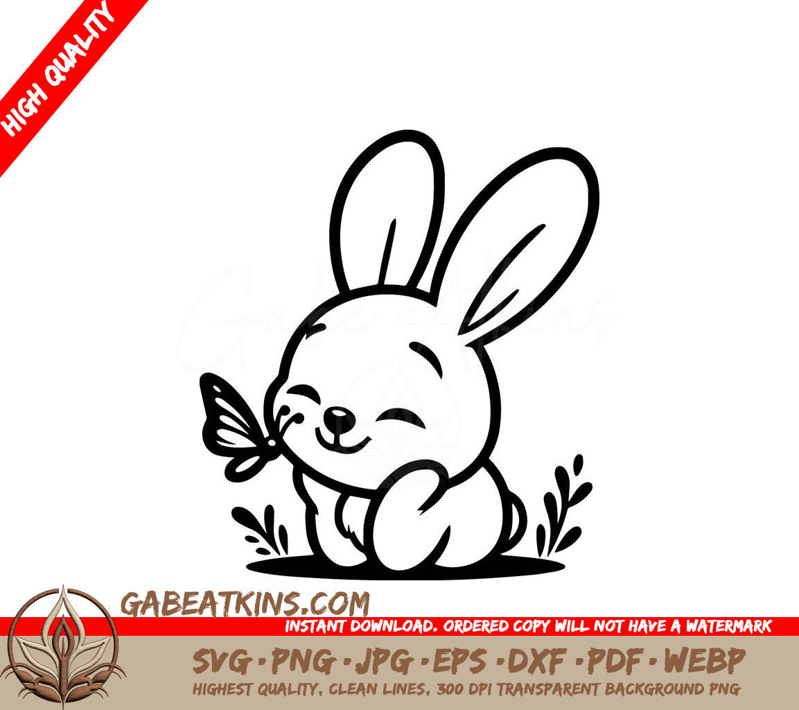 Joyful Butterfly Bunny SVG - A Bunny With A Butterfly On Its Nose