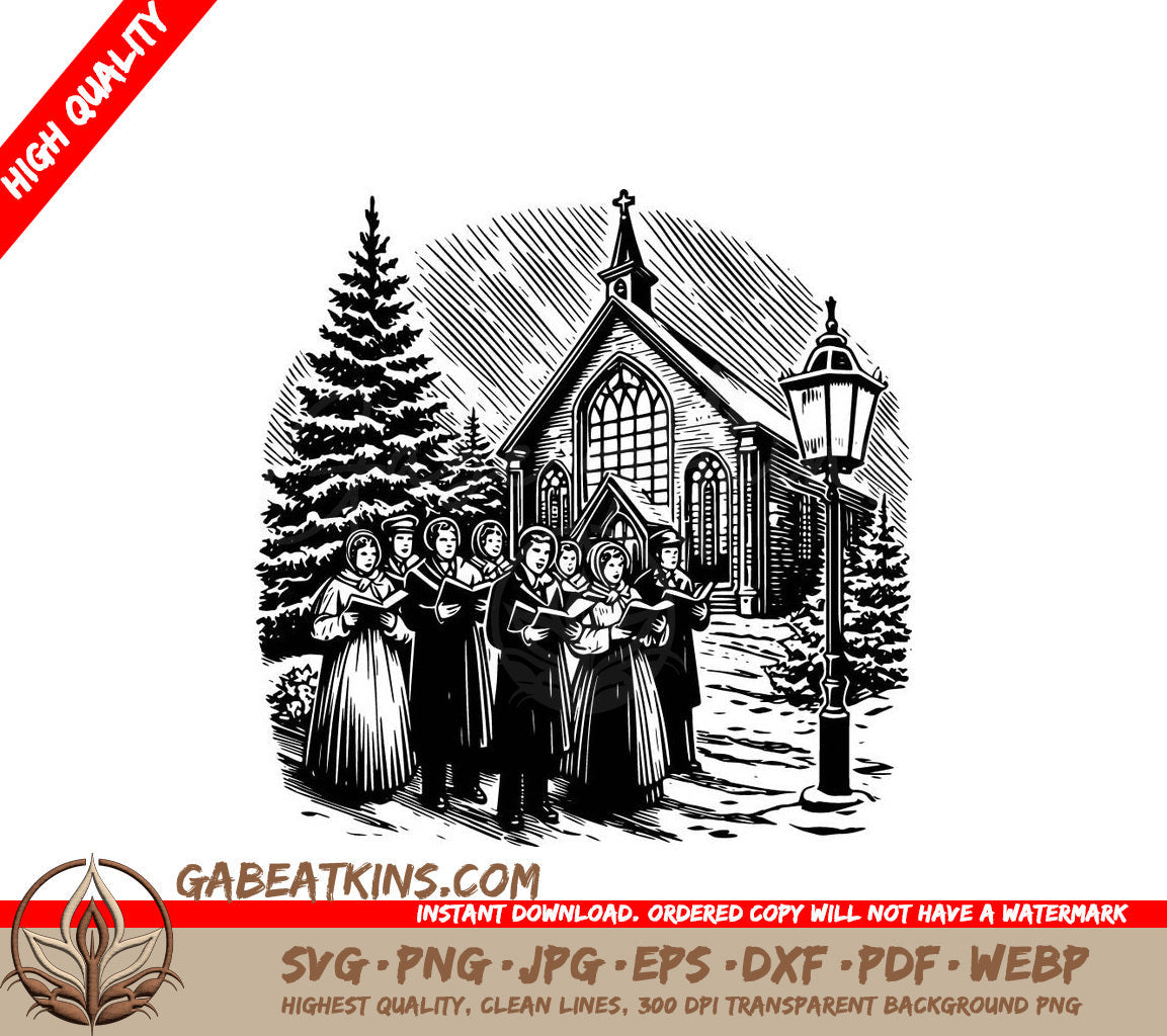 A Choir Singing In Front Of A Church SVG - Joyful Carolers SVG