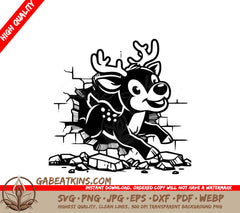 A Reindeer Breaking Through A Brick Wall SVG - Joyful Reindeer Breakout SVG