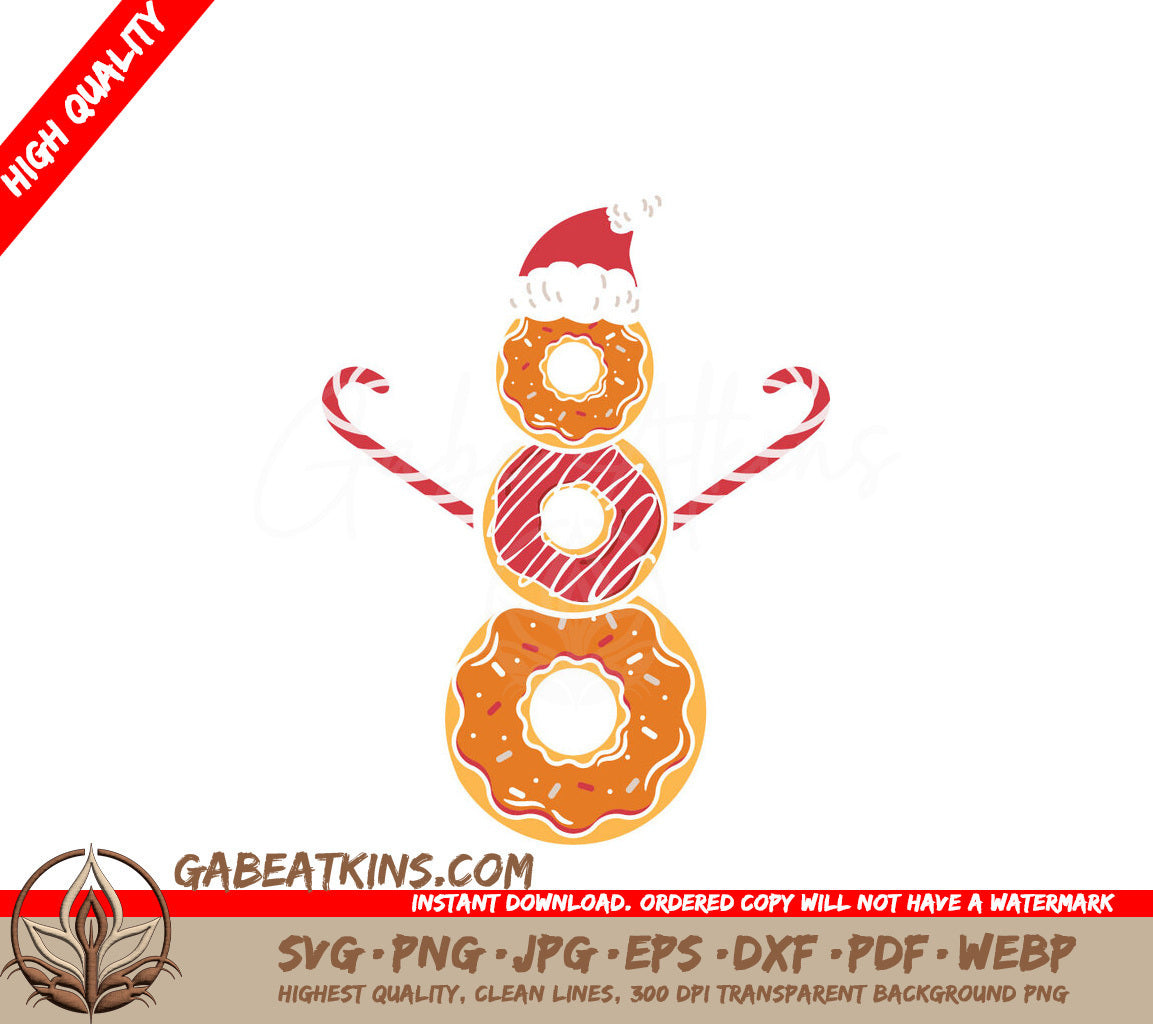 Kawaii Donut Snowman Christmas SVG Bundle - Santa Hat & Candy Canes SVG