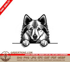 Keeshond Peeking Over Wall SVG - Dog Paw Print Design SVG
