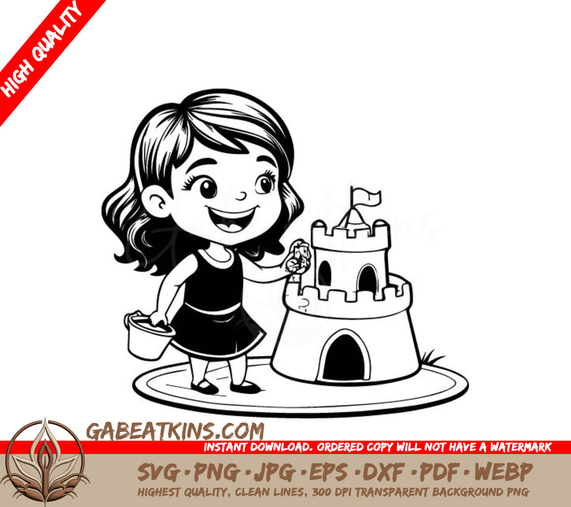 Little Girl Building Sandcastle SVG - Kids Activity Illustration SVG