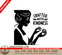 A Woman With The Words Crafted With Kindness Above Her SVG - Kindness Crafts SVG