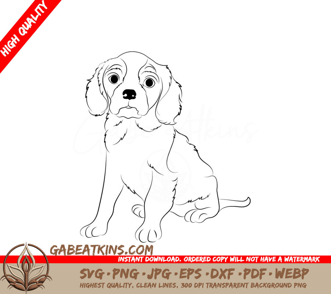 King Charles Cavalier Spaniel Puppy Sitting Down SVG - Drawing SVG
