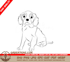 King Charles Cavalier Spaniel Puppy Sitting Down SVG - Drawing SVG