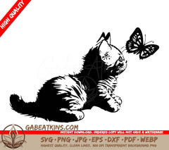 Kitten Chasing Butterfly SVG - A Kitten Looking Up At A Butterfly