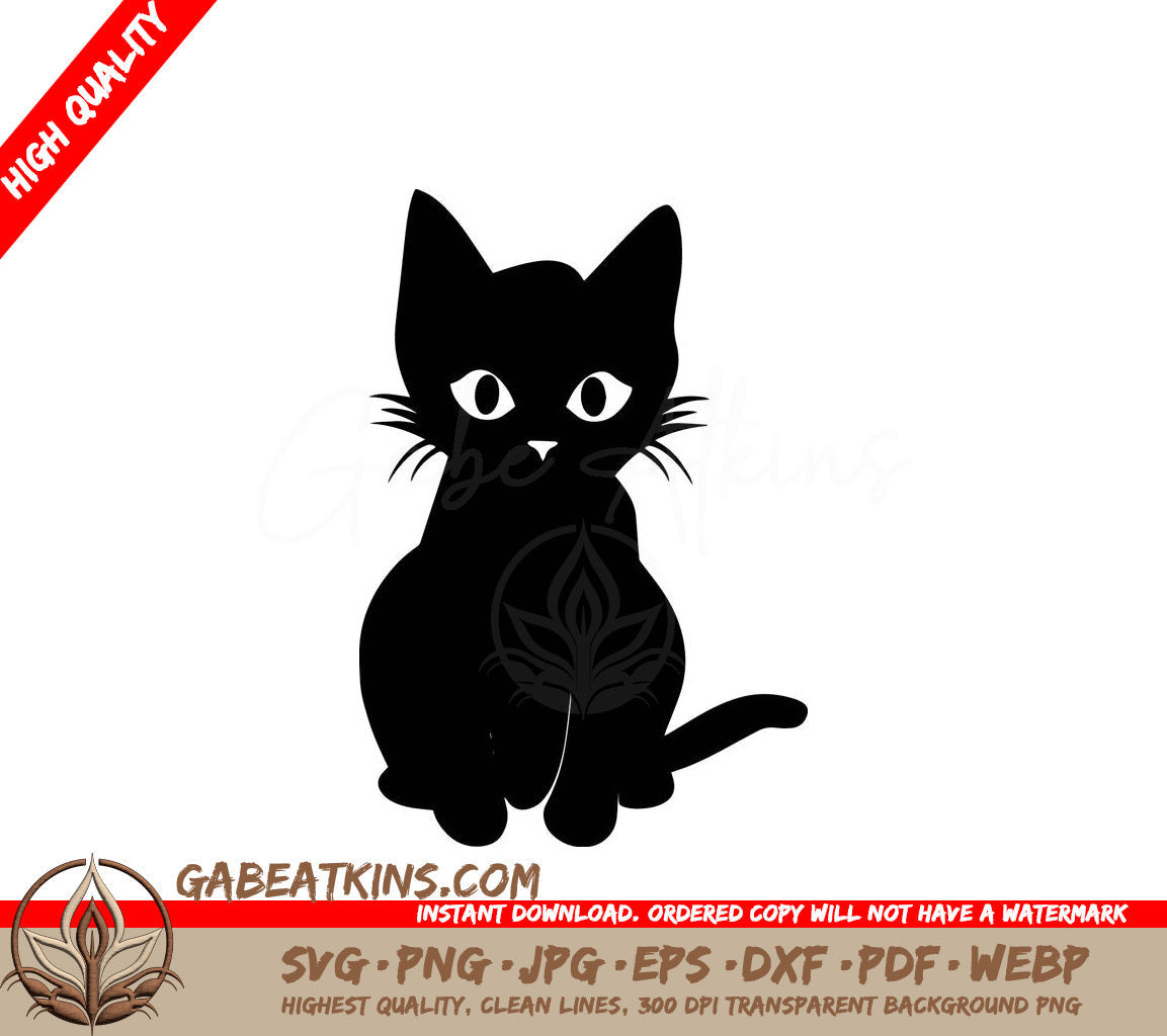 A Black Cat With White Eyes Sits On A White Background SVG - Kitten Cuteness SVG