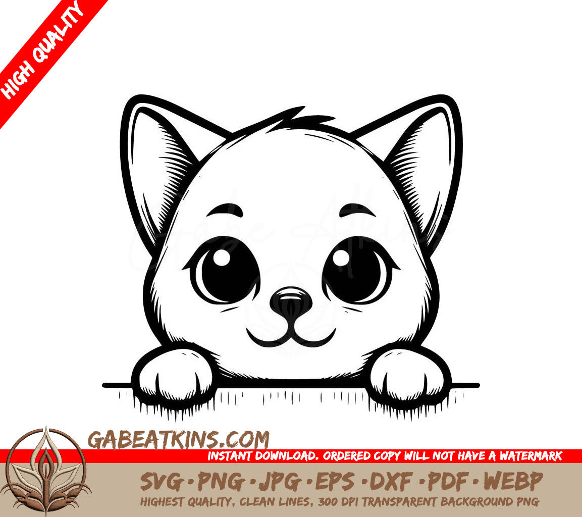A Cat Peeking Over A Wall SVG - Kitten Gaze SVG