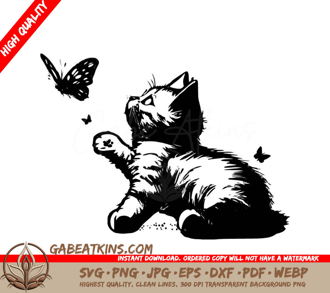 Kitten Playing with Butterfly SVG - A Kitten Playing With Butterflies