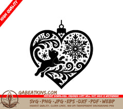 A Cat In A Heart Shaped Ornament SVG - Kitten Snowflake Heart SVG