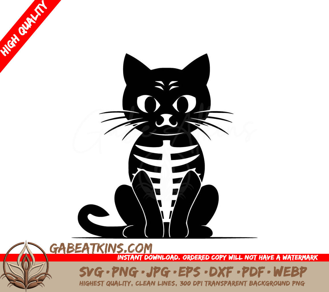 A Black Cat With A Skeleton Design On Its Body