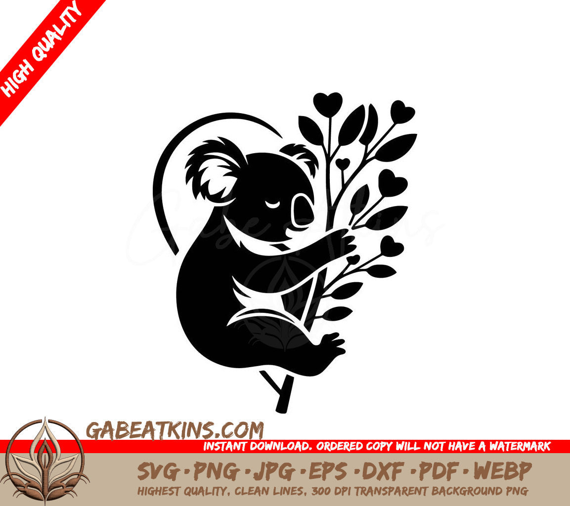 A Koala Holding A Tree Branch SVG - Koala Heart SVG