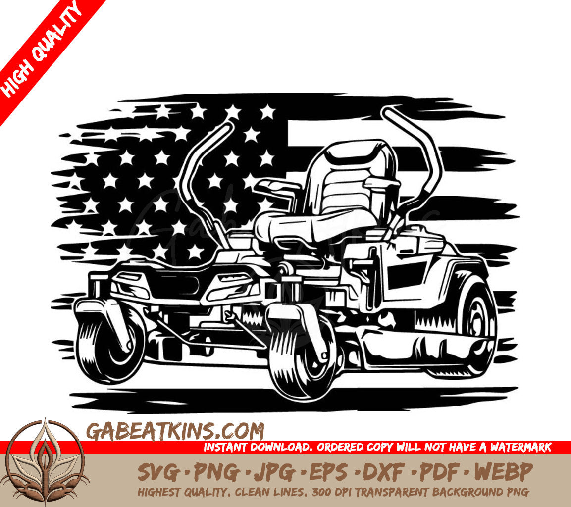 A Lawn Mower With An American Flag In The Background . SVG - Lawn Mower with Flag SVG SVG
