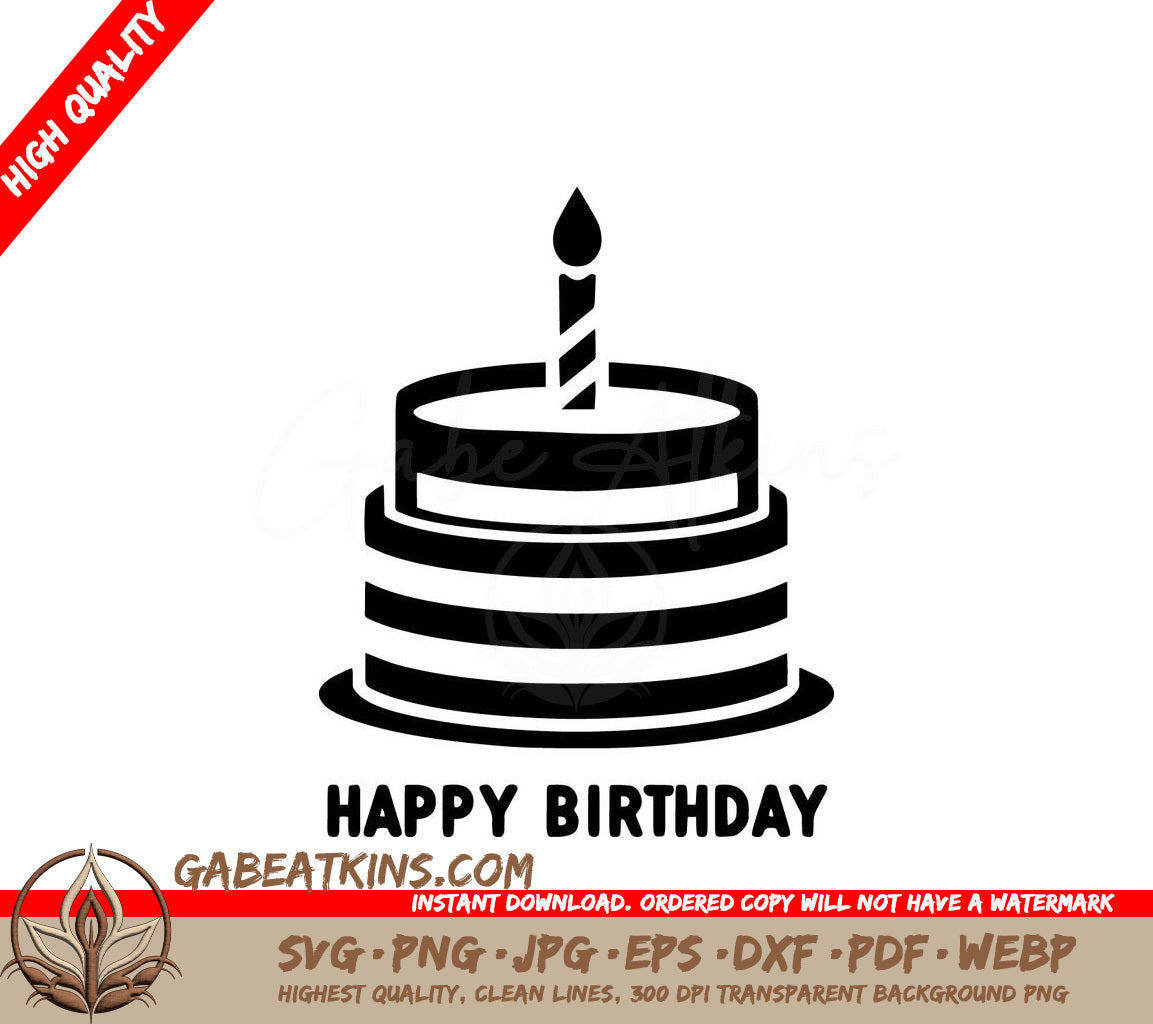 A Black And White Birthday Cake With The Words Happy Birthday Below It SVG - Layered Birthday Cake SVG