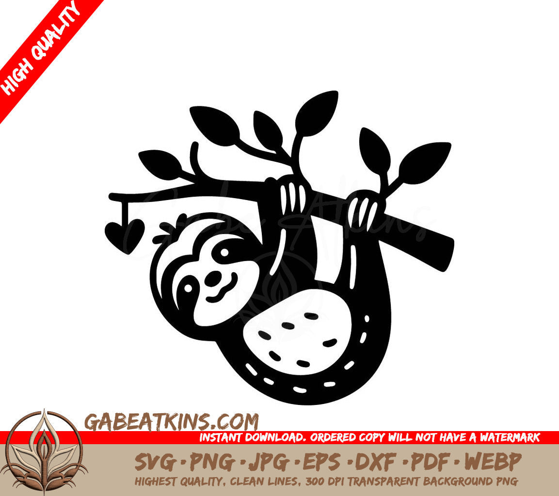 A Sloth Hanging From A Tree Branch SVG - Lazy Sloth Love SVG