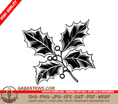 A Holly Branch With Leaves And Berries SVG - Leafy Holly with Berries SVG