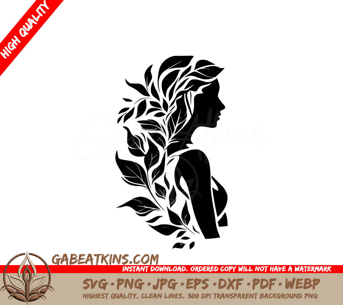 A Woman With Leaves In Her Hair SVG - Leafy Lady SVG