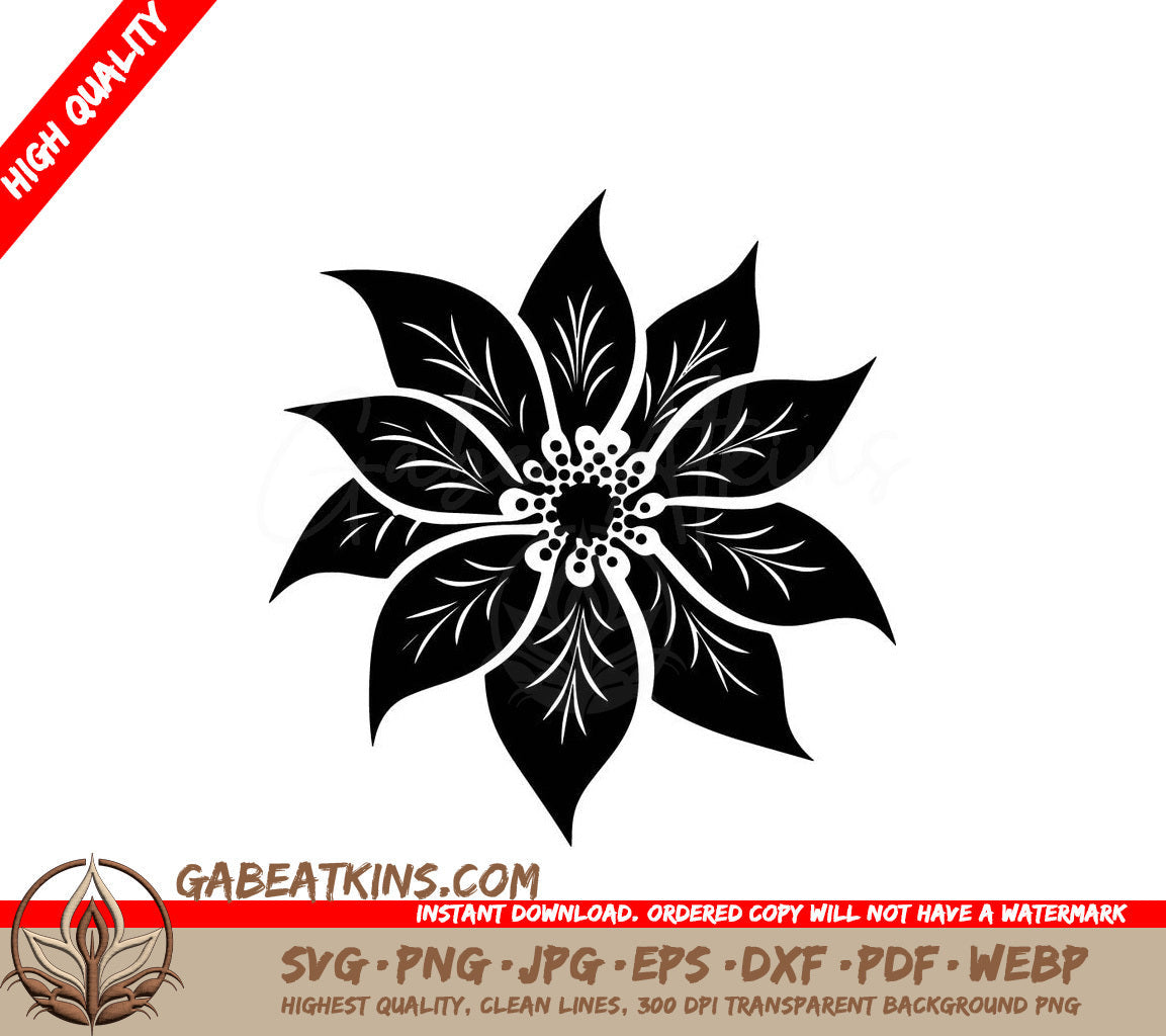 A Flower On A White Background SVG - Leafy Poinsettia SVG