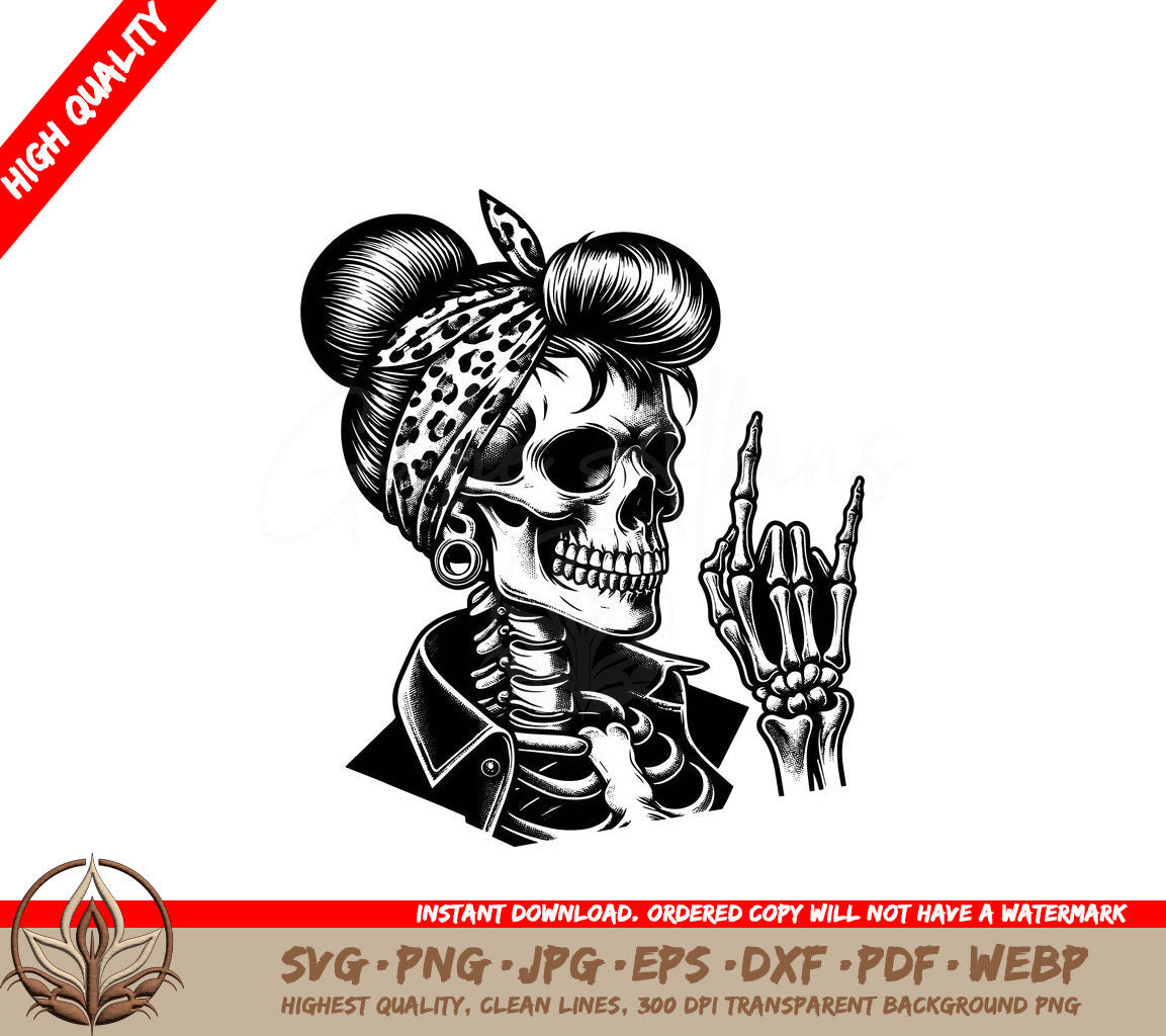 Leather Jacket Gauge Earrings Hair Bun Rocker Skull Mom SVG Cut File
