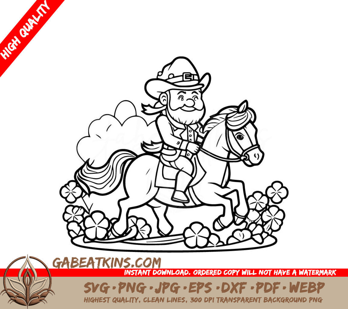 A Leprechaun Riding A Horse SVG - Leprechaun Riding Horse Drawing SVG