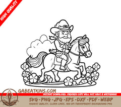 A Leprechaun Riding A Horse SVG - Leprechaun Riding Horse Drawing SVG