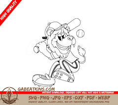 Retro Lion Baseball Mascot SVG - Drawing SVG