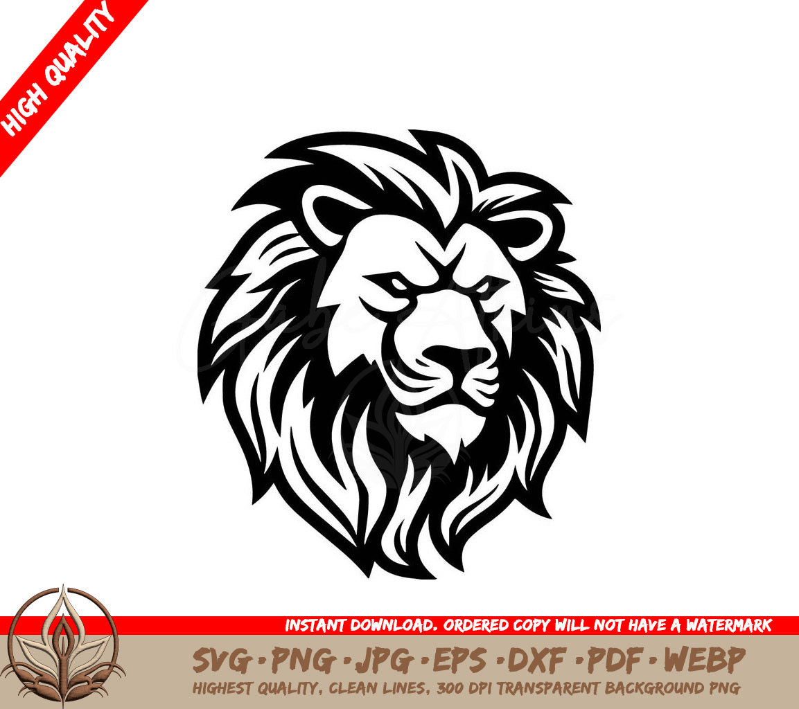 Lion Black and White Vector Illustration SVG