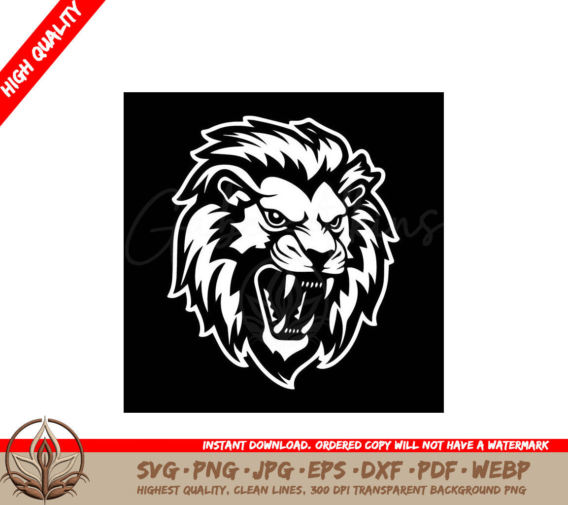 Lion Black and White Vector Illustration SVG