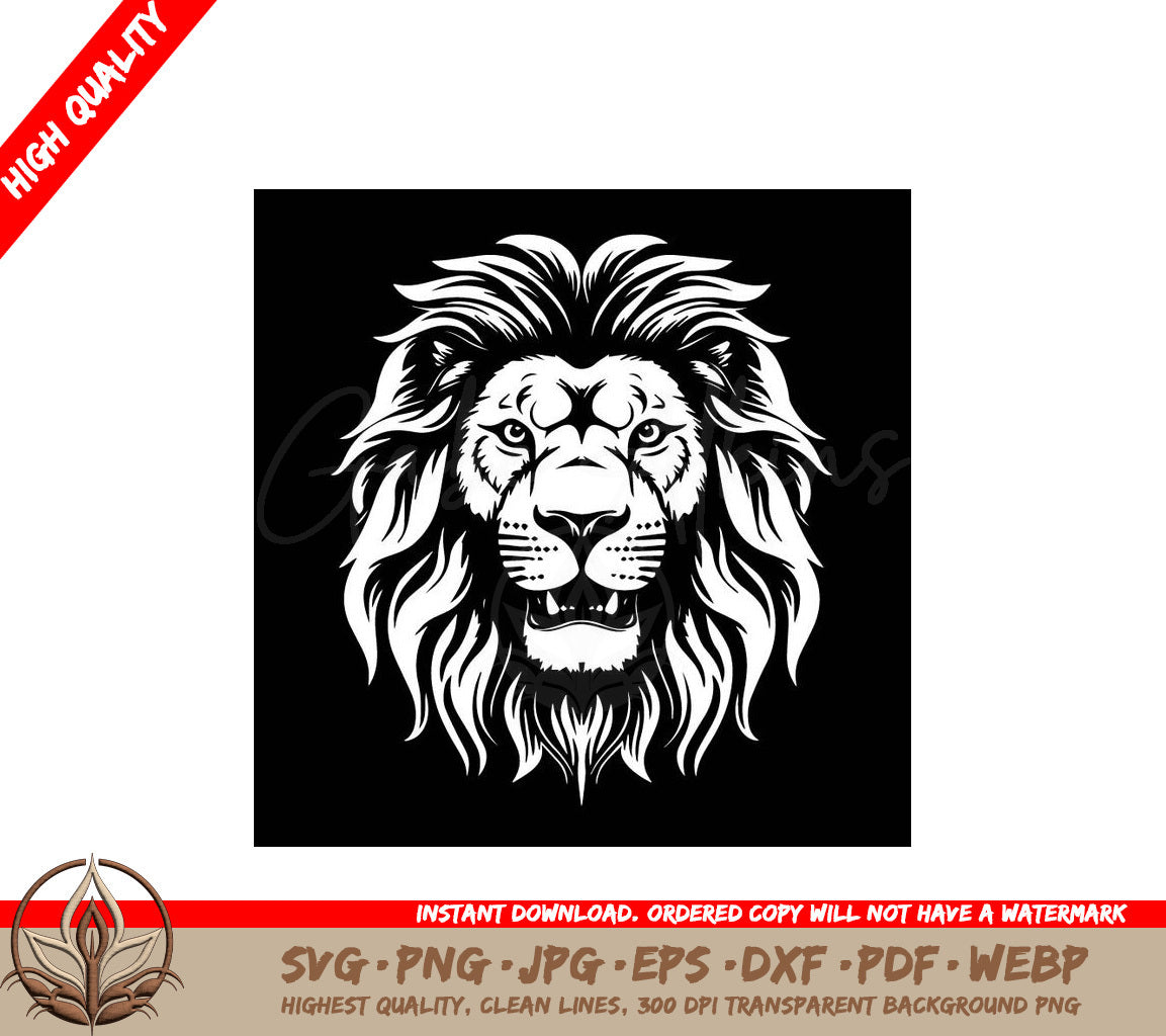 Lion Black and White Vector Illustration SVG