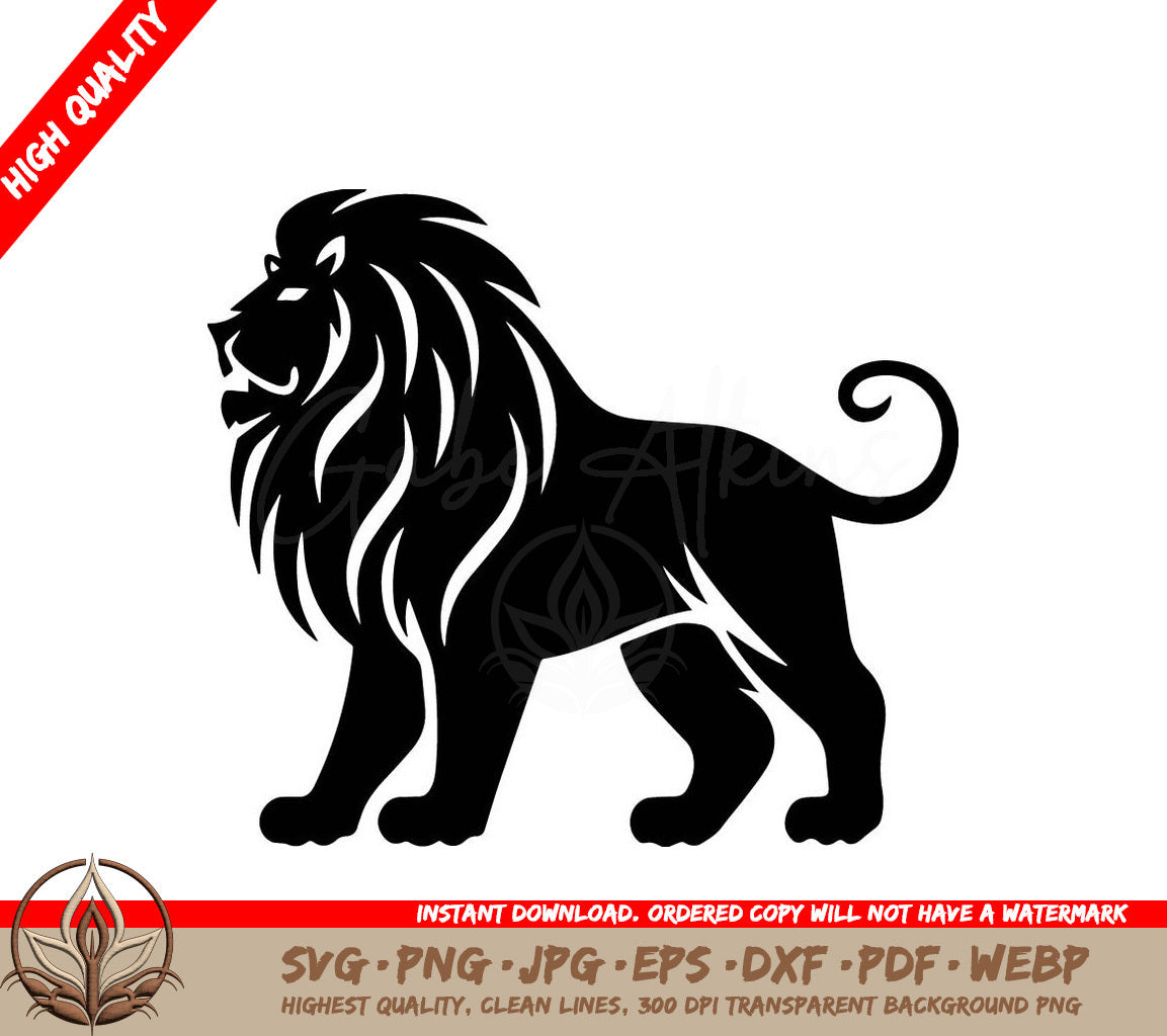 Lion Black and White Vector Illustration SVG