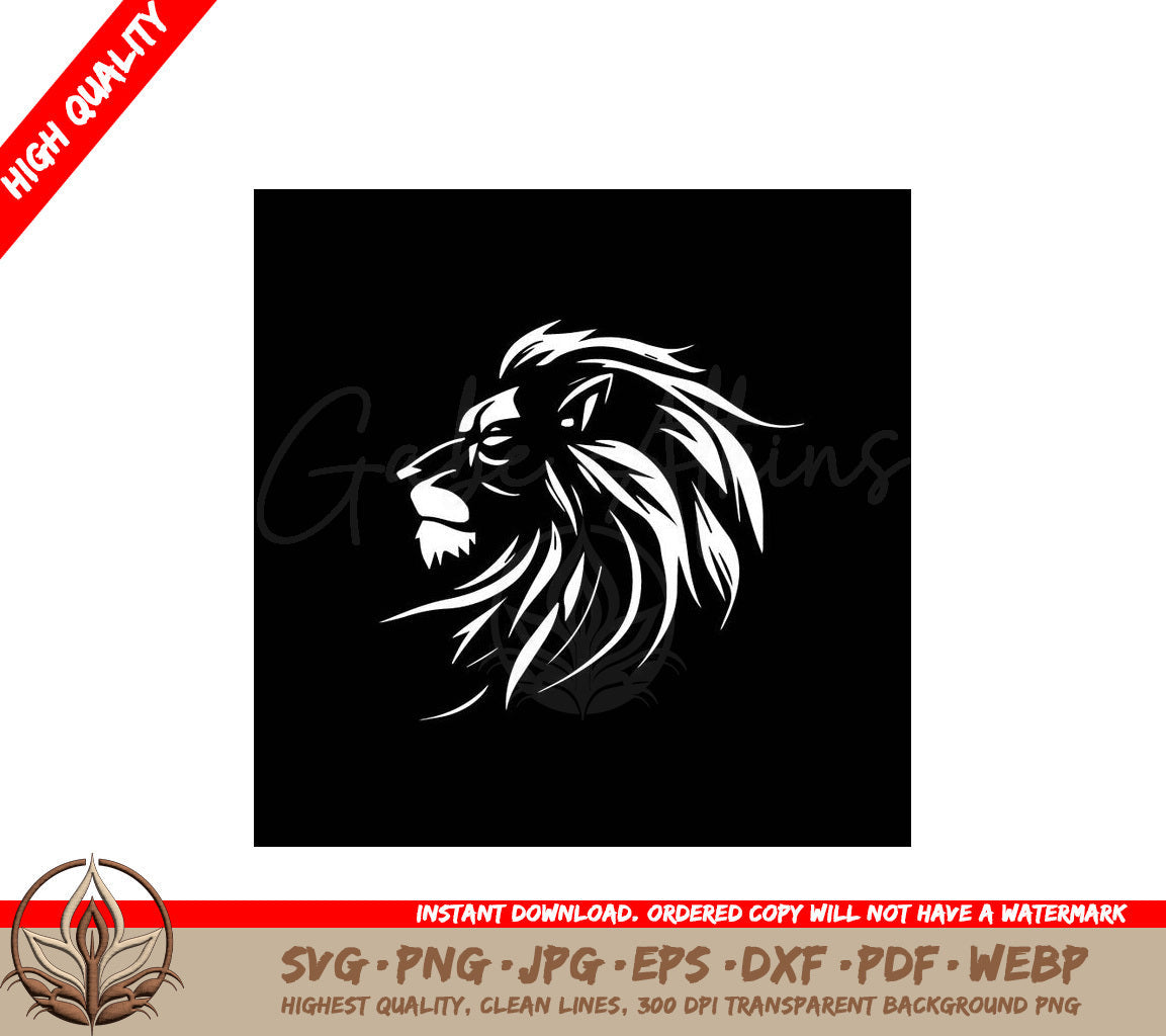 Lion Black and White Vector Illustration SVG