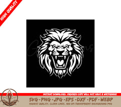 Lion Black and White Vector Illustration SVG