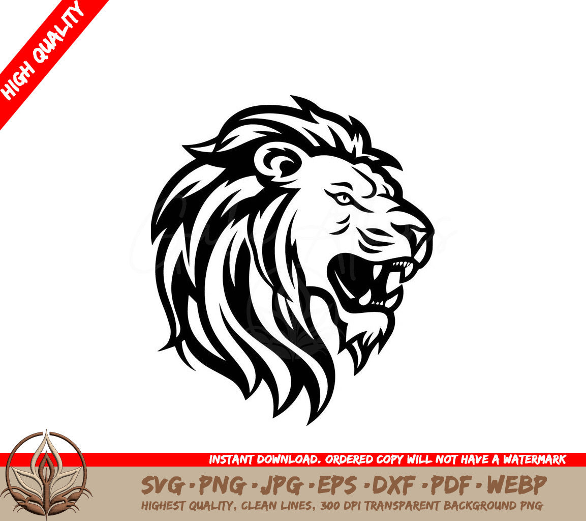 Lion Black and White Vector Illustration SVG