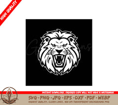 Lion Black and White Vector Illustration SVG