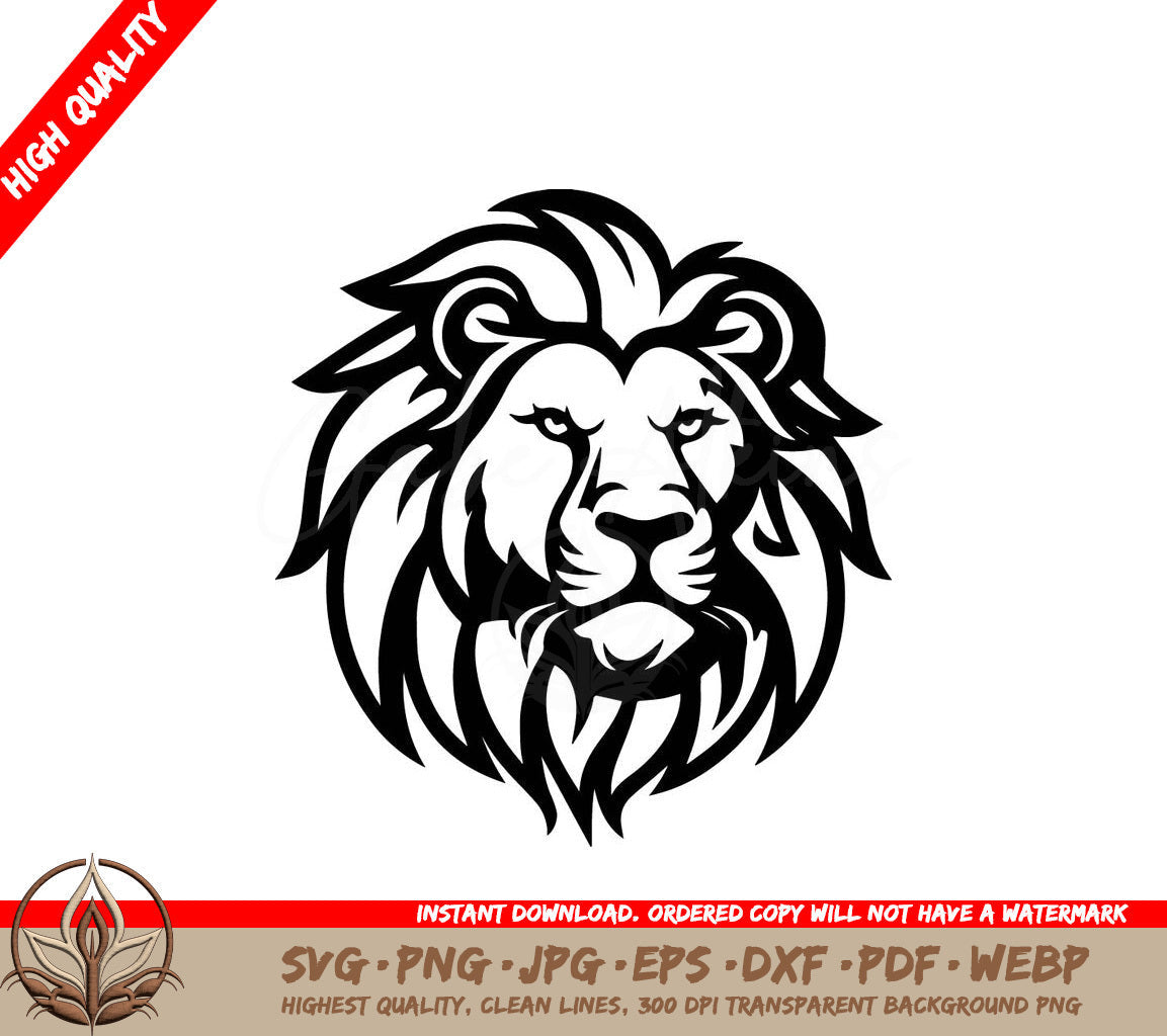 Lion Black and White Vector Illustration SVG