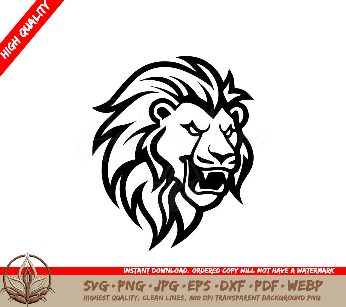 Lion Black and White Vector Illustration SVG