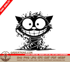 A Cat Surrounded By Christmas Lights SVG - Lit Kitty SVG