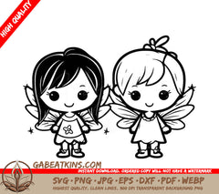 Two Fairy Girls Holding Hands SVG - Little Fairy Friends SVG